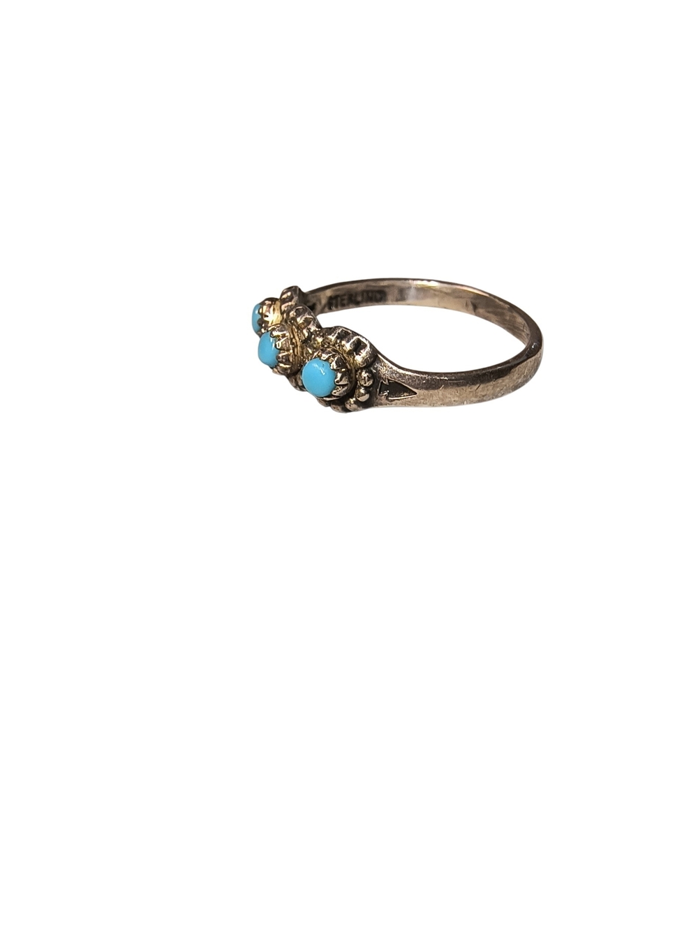 Vintage Bell Trading Post Turquoise Triple Stone Pinky Or Child Ring - Picture 2 of 11